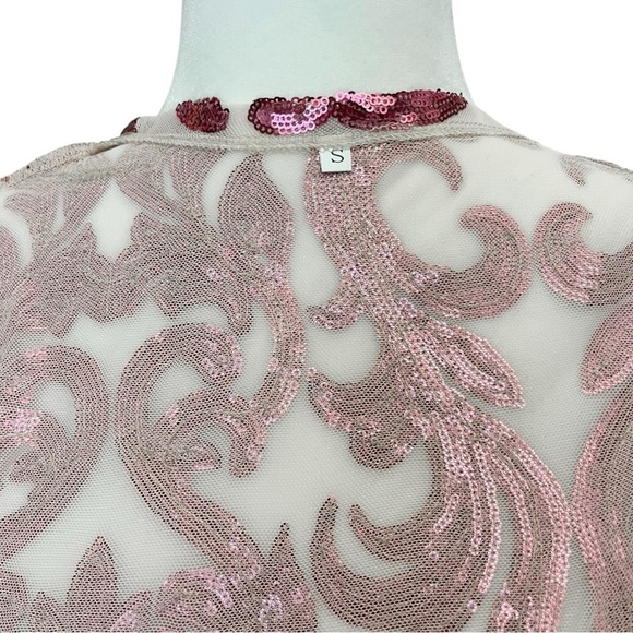 Boho Pink Sequin Glam Mesh Duster Size Small - Picture 10 of 11